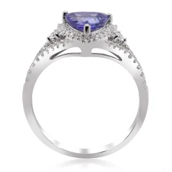 Trillion Tanzanite Ring With Diamonds In 14K White Gold (1/4 Ct. Tw.)