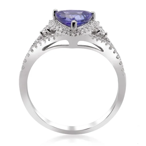 Trillion Tanzanite Ring With Diamonds In 14K White Gold (1/4 Ct. Tw.)