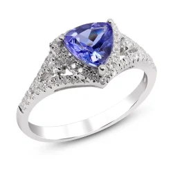 Trillion Tanzanite Ring With Diamonds In 14K White Gold (1/4 Ct. Tw.)