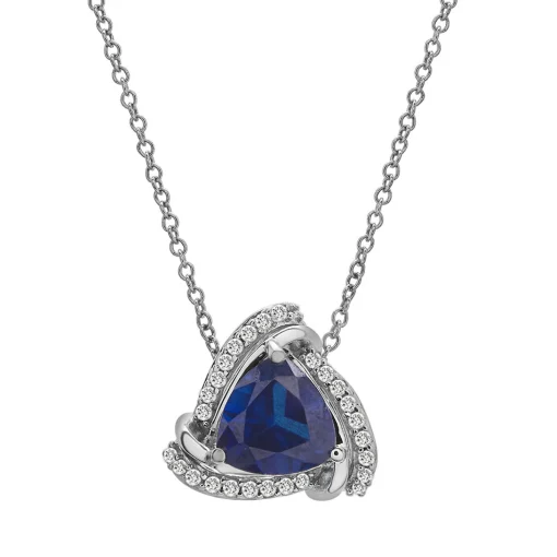 Trillion-Cut Pendant With Lab-Created Blue & White Sapphires In Sterling Silver