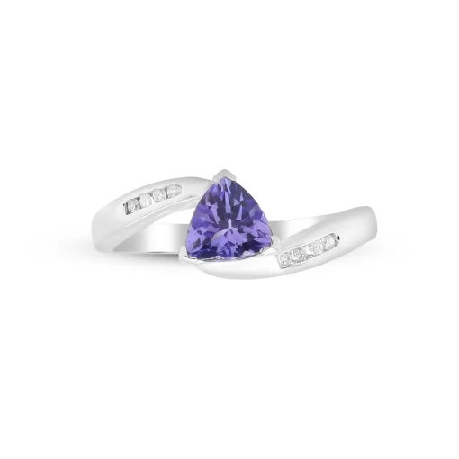 Trillion-Shaped Tanzanite Ring With Diamond Accents In Sterling Silver
