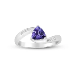Trillion-Shaped Tanzanite Ring With Diamond Accents In Sterling Silver