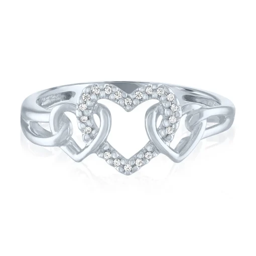 Triple Heart Ring With Diamond Accent In Sterling Silver