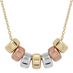 Tri-Tone Bead Necklace In 14K Yellow, White And Rose Gold