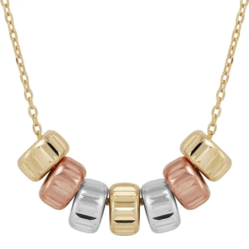 Tri-Tone Bead Necklace In 14K Yellow, White And Rose Gold