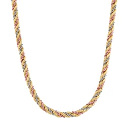 Tri-Tone Twisted Rope Chain In 10K White, Rose And Yellow Gold