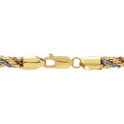 Tri-Tone Twisted Rope Chain In 10K White, Rose And Yellow Gold