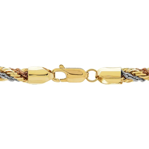 Tri-Tone Twisted Rope Chain In 10K White, Rose And Yellow Gold