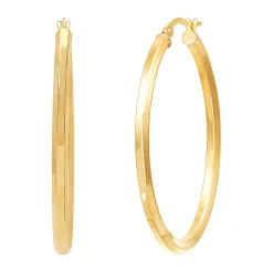Tube Hoop Earrings With Beveled Edges In 14K Yellow Gold