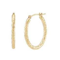 Tube Hoop Earrings With Diamond Cut In 14K Yellow Gold