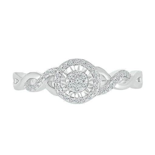 Twist Band Promise Ring With Diamond Halo In Sterling Silver (1/8 Ct. Tw.)