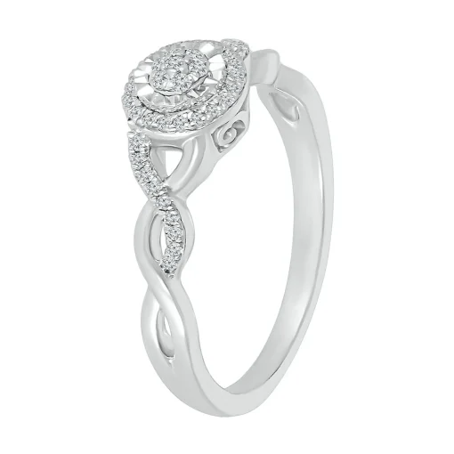 Twist Band Promise Ring With Diamond Halo In Sterling Silver (1/8 Ct. Tw.)