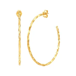 Twisted Hoop Earrings With Open Back In 14K Yellow Gold