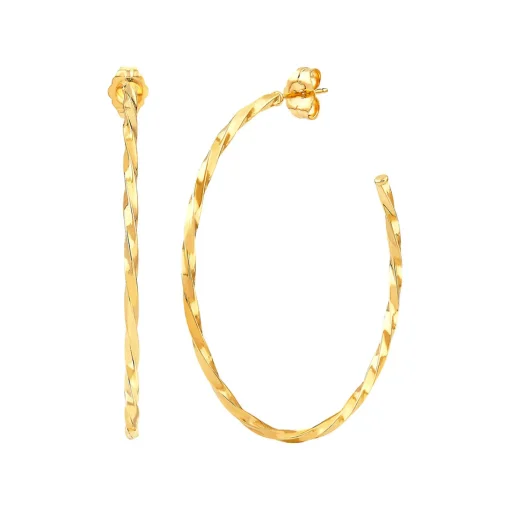 Twisted Hoop Earrings With Open Back In 14K Yellow Gold