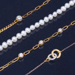 Two-Tone Diamond Linked Circle Bracelet In 14K White And Yellow Gold (1/10 Ct. Tw.)