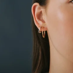 Two-Tone Huggie Hoop 'X' Earrings In Sterling Silver And Vermeil 13Mm