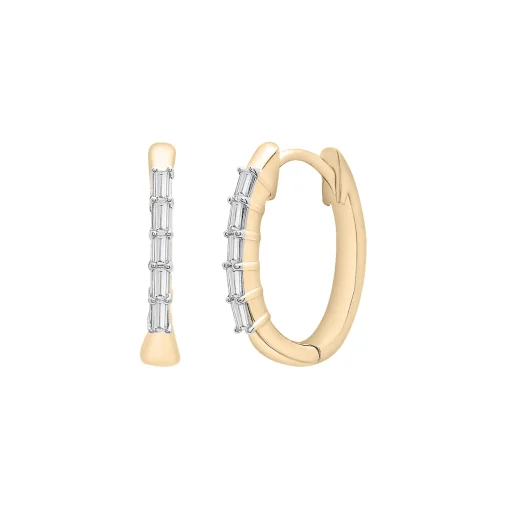 Vertical Diamond Baguette Hoop Earrings In 14K Yellow Gold (1/7 Ct. Tw.)