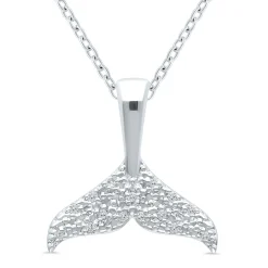 Whale Tail Pendant With Diamond Accents In Sterling Silver
