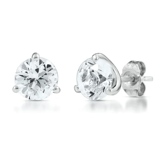 White Sapphire Stud Earrings In Sterling Silver